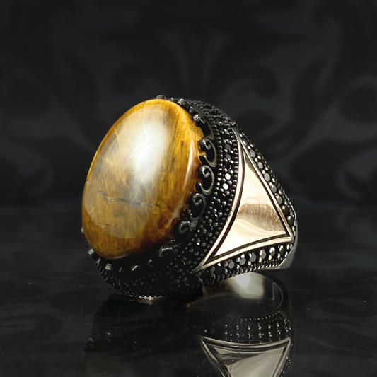 Classic Brown Stone 925 Silver Men Handmade Turkish Ring