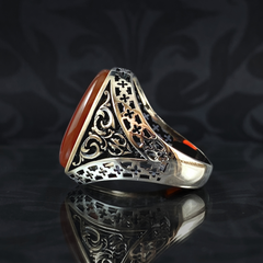 Red Agate Stone 925 Sterling Silver Men Ring