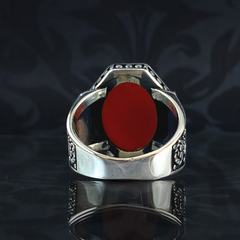 Red Agate Gemstone 925 Sterling Silver Red Color Men Ring