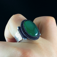 Green Agate Stone 925 Sterling Silver Men Handmade Ring