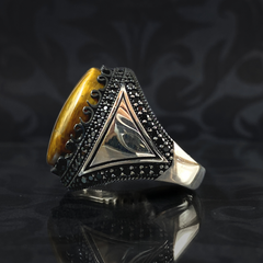 Classic Brown Stone 925 Silver Men Handmade Turkish Ring