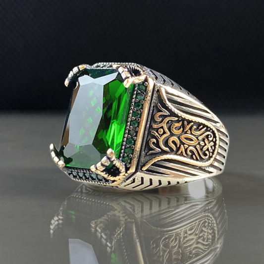 Anillo de plata maciza de piedra esmeralda 925, anillo de piedra preciosa esmeralda verde 