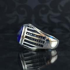 Minimalist Sapphire Gemstone 925 Sterling Silver Men Ring