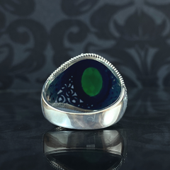 Handmade Men Green Emerald Stone Classic 925 Silver Ring