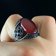 Red Agate Gemstone 925 Sterling Silver Men Handmade Ring