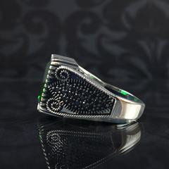 Green Emerald Stone 925 Sterling Silver Men Turkish Ring