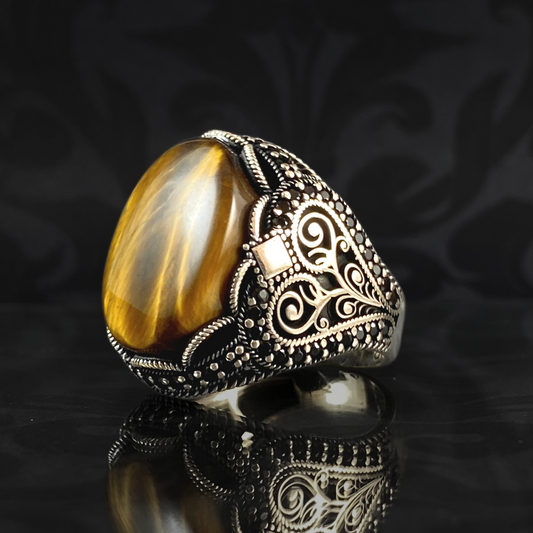 Brown Tiger Eye Stone 925 Solid Silver Men Handmade Ring