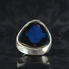 Oval Blue Turquoise Stone 925 Sterling Silver Men Handmade Ring