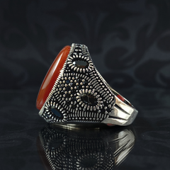 Red Agate Stone 925 Solid Silver Men Handmade Ring