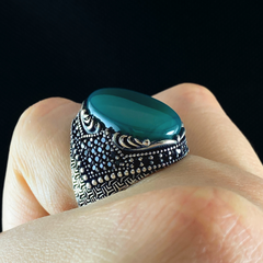 Green Agate Gemstone 925 Solid Silver Men Handmade Ring