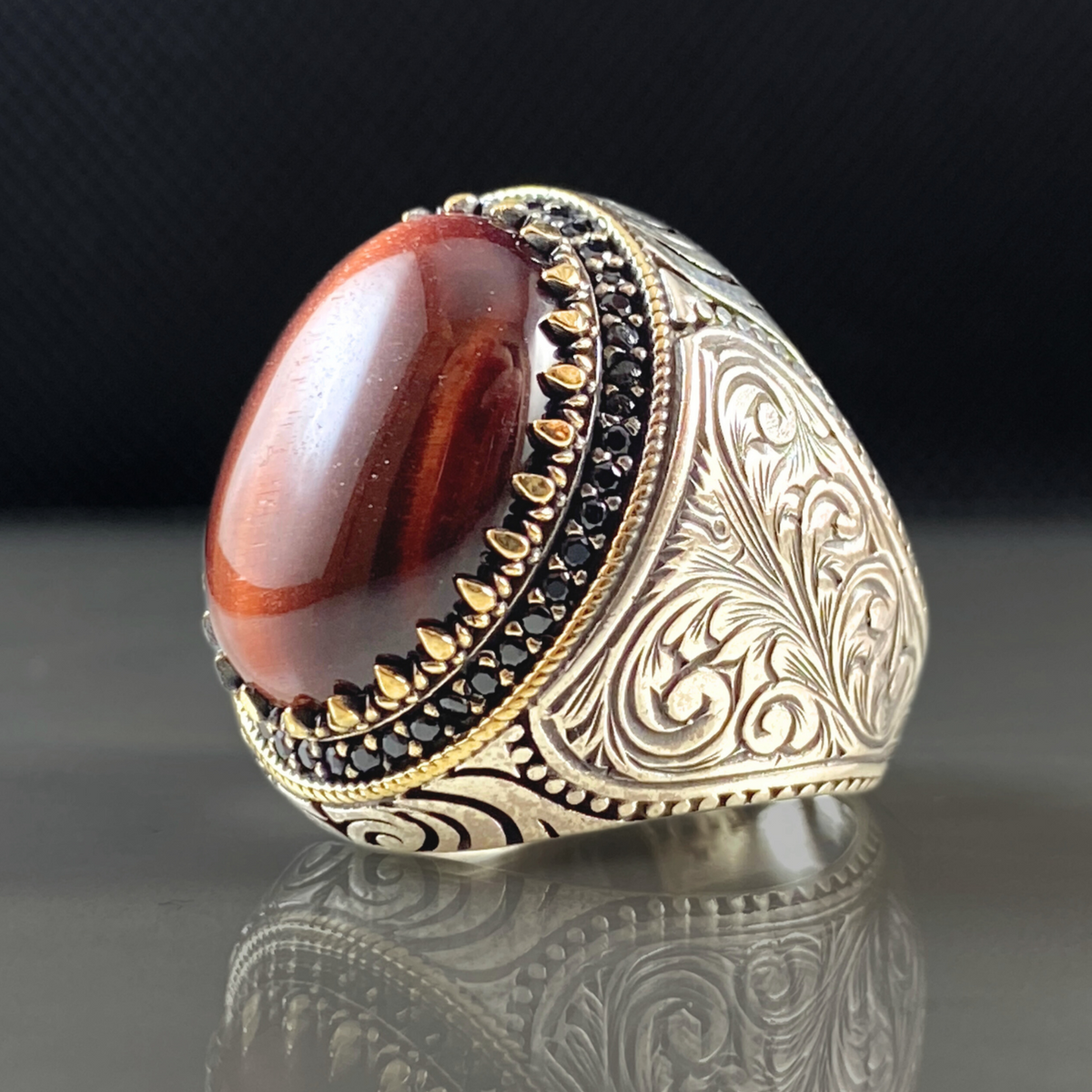 Oval Agate Gemstone 925 Sterling Silver Men Ring