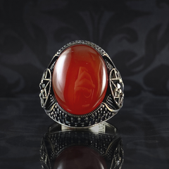 Red Agate Gemstone 925 Sterling Silver Men Handmade Ring