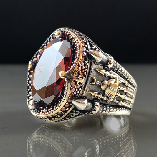 Red Mosque 925 Sterling Silver Men Handmade Ruby Ring