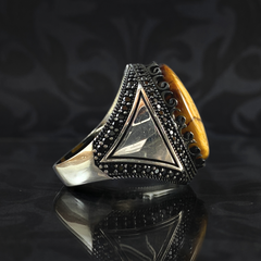 Classic Brown Stone 925 Silver Men Handmade Turkish Ring