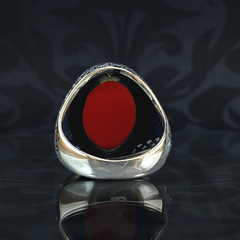 Red Agate Stone 925 Sterling Silver Men Ring