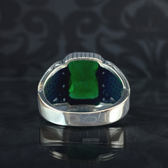 Green Emerald Stone 925 Sterling Silver Men Turkish Ring