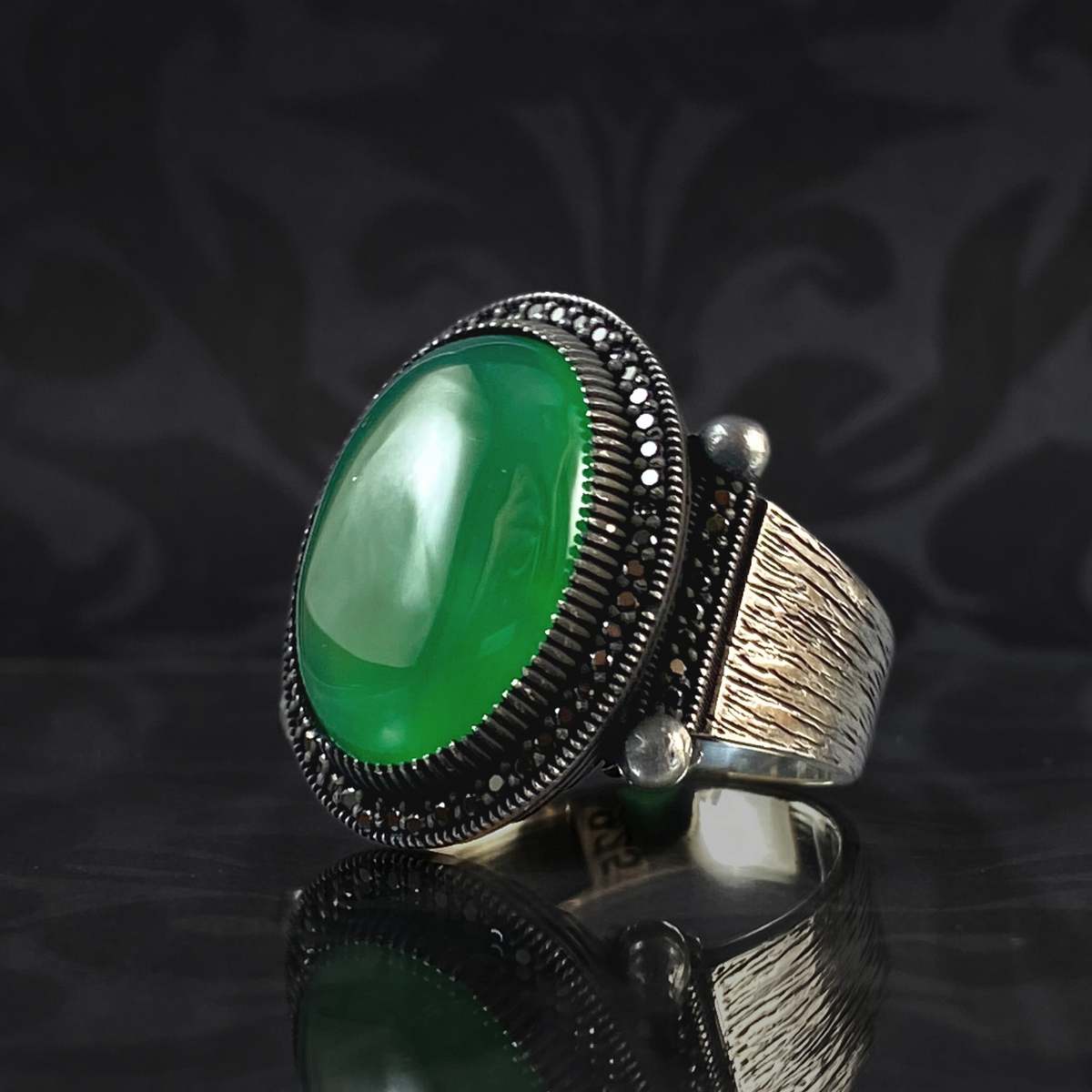 Anillo de plata maciza de piedra esmeralda 925, anillo de piedra preciosa esmeralda verde 