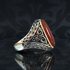 Red Agate Stone 925 Sterling Silver Men Ring