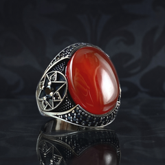 Red Agate Gemstone 925 Sterling Silver Men Handmade Ring