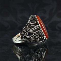 Red Agate Stone 925 Solid Silver Men Handmade Ring