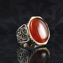 Red Agate Gemstone 925 Sterling Silver Red Color Men Ring