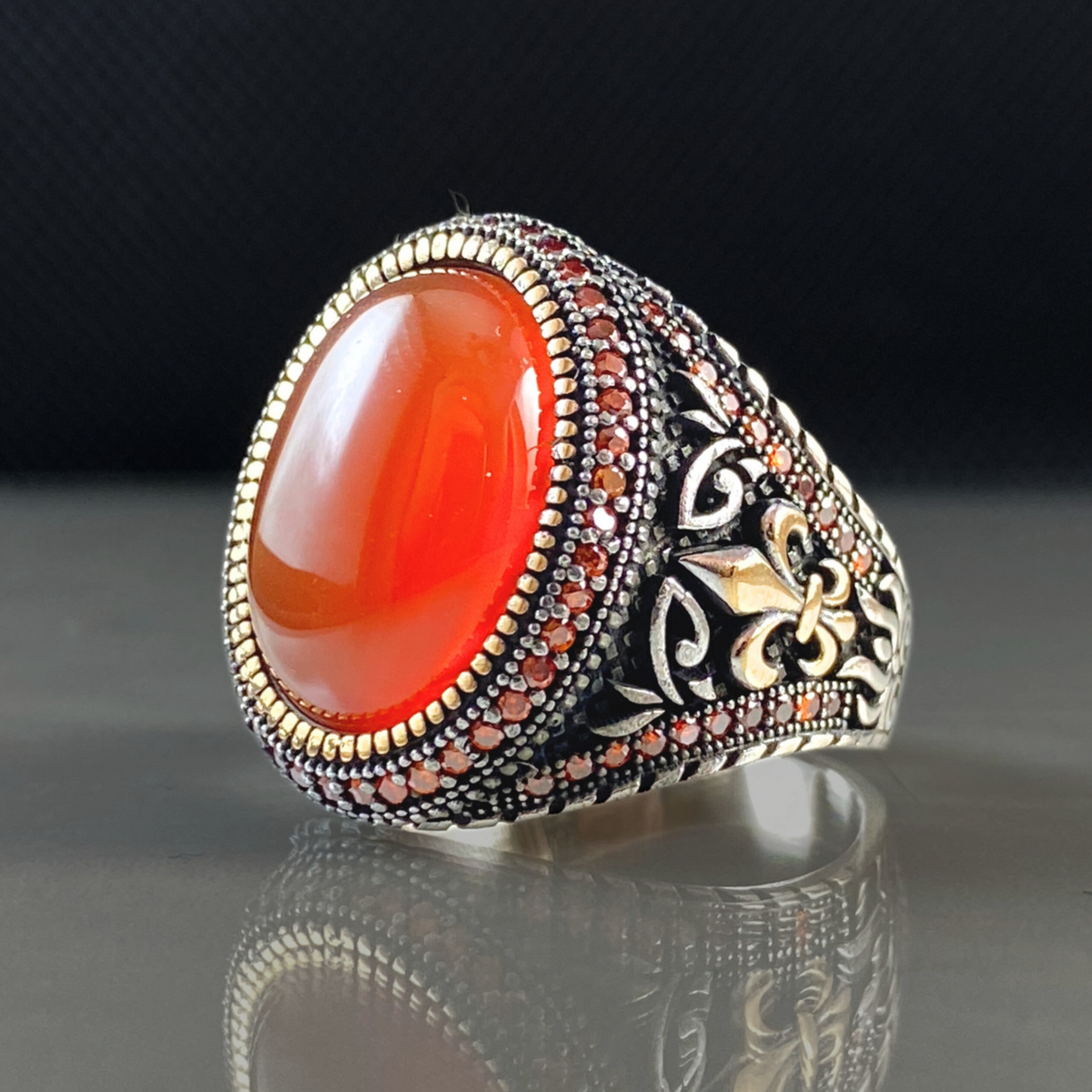 Red Agate Stone 925 Sterling Silver Turkish Ring