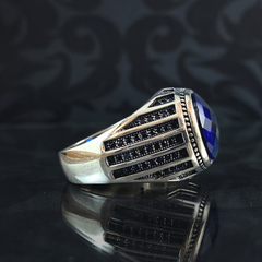 Minimalist Sapphire Gemstone 925 Sterling Silver Men Ring