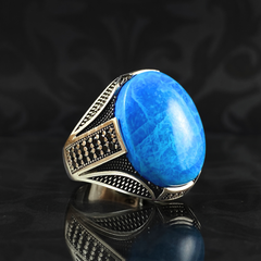 Oval Blue Turquoise Stone 925 Sterling Silver Men Handmade Ring