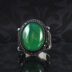 Green Agate Stone 925 Sterling Silver Men Handmade Ring