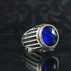 Minimalist Sapphire Gemstone 925 Sterling Silver Men Ring