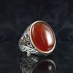 Red Agate Stone 925 Sterling Silver Men Ring