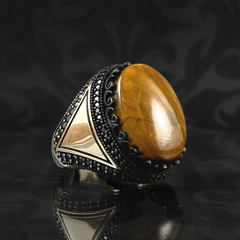 Classic Brown Stone 925 Silver Men Handmade Turkish Ring