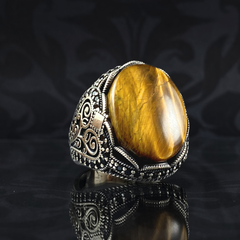 Brown Tiger Eye Stone 925 Solid Silver Men Handmade Ring