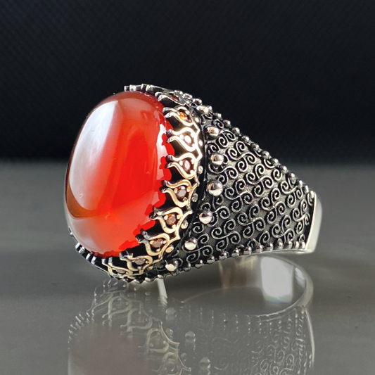 Red Stone 925 Solid Silver Men Handmade Ring