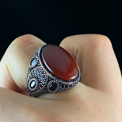 Red Agate Stone 925 Solid Silver Men Handmade Ring