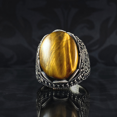 Brown Tiger Eye Stone 925 Solid Silver Men Handmade Ring