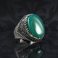 Green Agate Gemstone 925 Solid Silver Men Handmade Ring