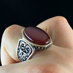 Red Agate Gemstone 925 Sterling Silver Red Color Men Ring