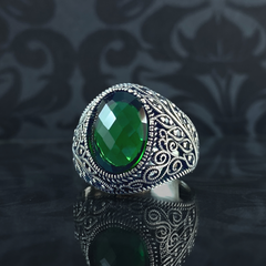 Handmade Men Green Emerald Stone Classic 925 Silver Ring