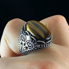 Brown Tiger Eye Stone 925 Solid Silver Men Handmade Ring