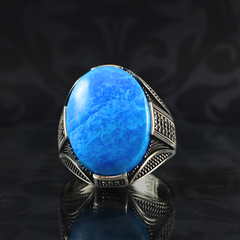 Oval Blue Turquoise Stone 925 Sterling Silver Men Handmade Ring