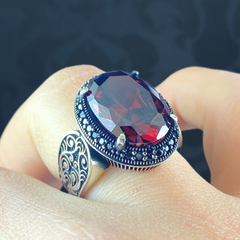 Ruby Gemstone 925 Sterling Silver Turkish Handmade Ring