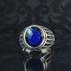 Minimalist Sapphire Gemstone 925 Sterling Silver Men Ring