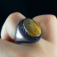 Classic Brown Stone 925 Silver Men Handmade Turkish Ring