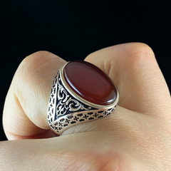 Red Agate Stone 925 Sterling Silver Men Ring