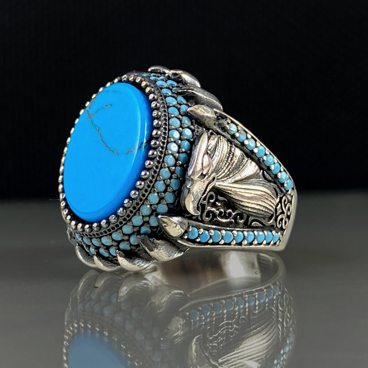 Eagle Turquoise Stone 925 Sterling Silver Men Ring