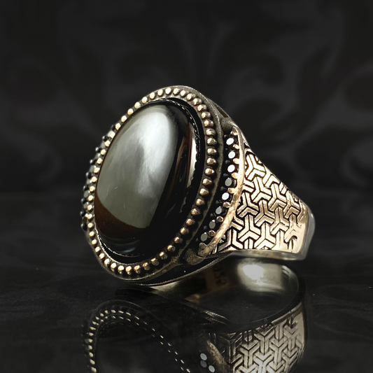 Black Onyx Stone 925 Solid Silver Men Turkish Ring