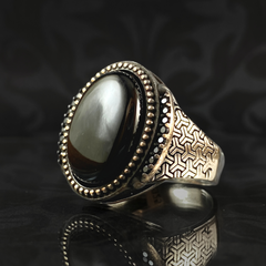 Black Onyx Stone 925 Solid Silver Men Turkish Ring