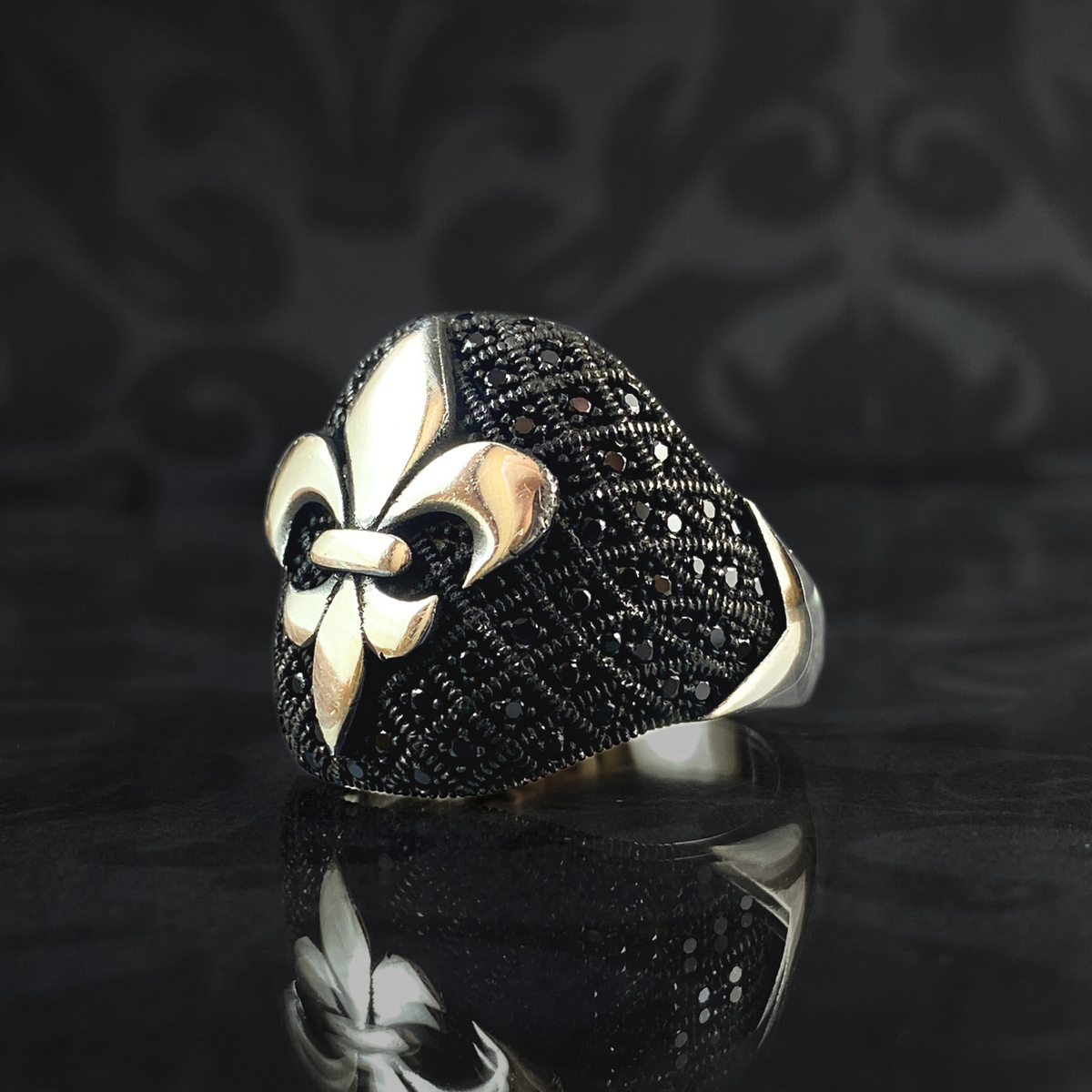 Fleur De Lis Black 925 Sterling Silver Design Ring