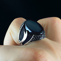 Sword Zulfigar Black Onyx Stone 925 Sterling Silver Men Handmade Ring